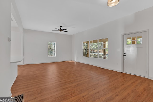 436 Tarpley Ave, Bowdon, GA 30108 - unfurnished living room with plenty of natural light, light wood-style flooring, and a ceiling fan