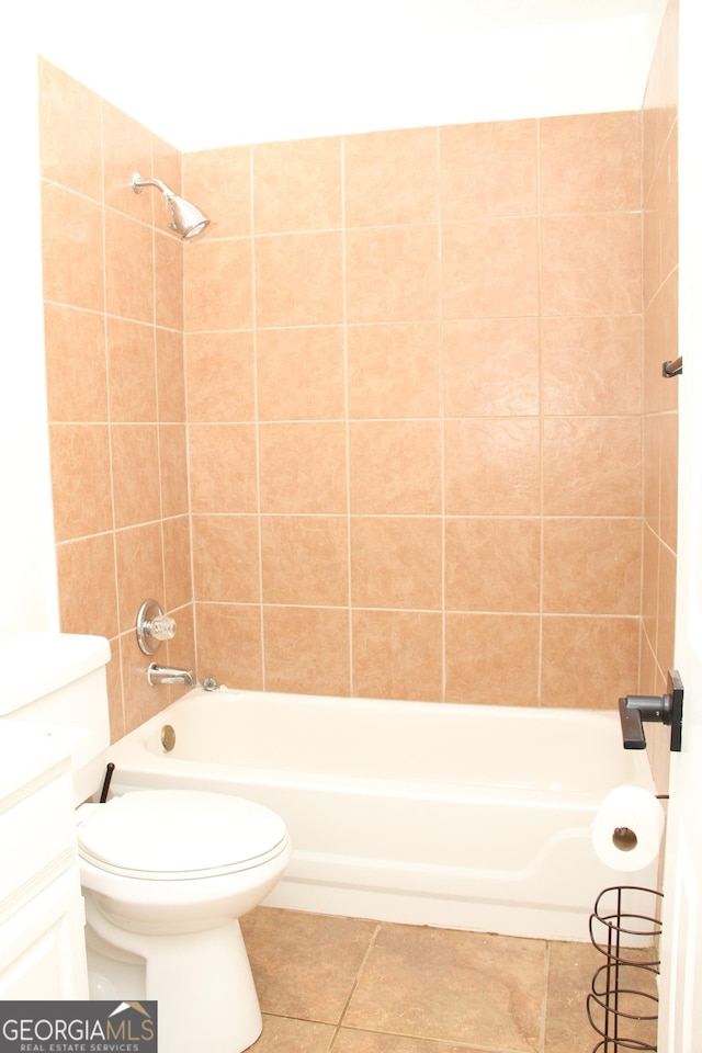 full bathroom featuring shower / bath combination, toilet, and tile patterned floors