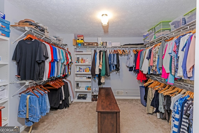 walk in closet with carpet