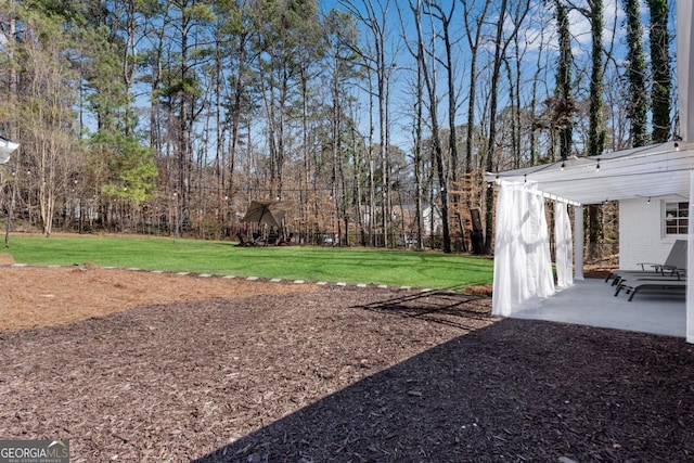 view of yard featuring a patio area and a pergola