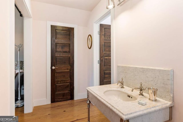 bathroom featuring a sink and wood finished floors