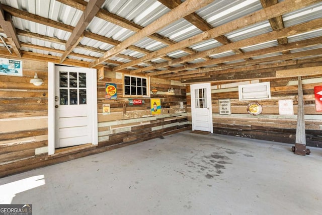 interior space with wooden walls