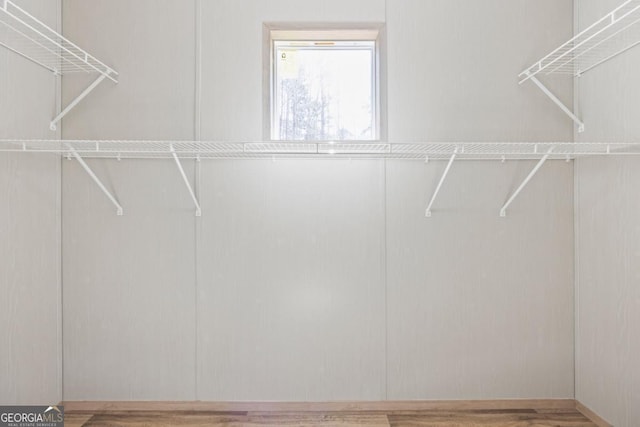 walk in closet with wood finished floors