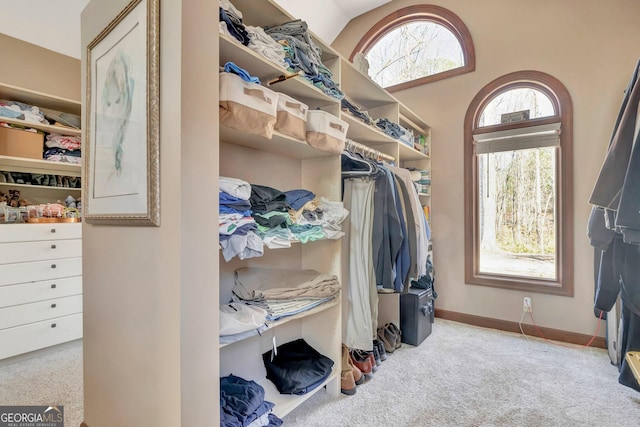 walk in closet featuring carpet flooring