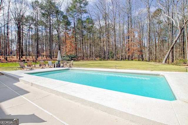 pool featuring a patio area and a yard