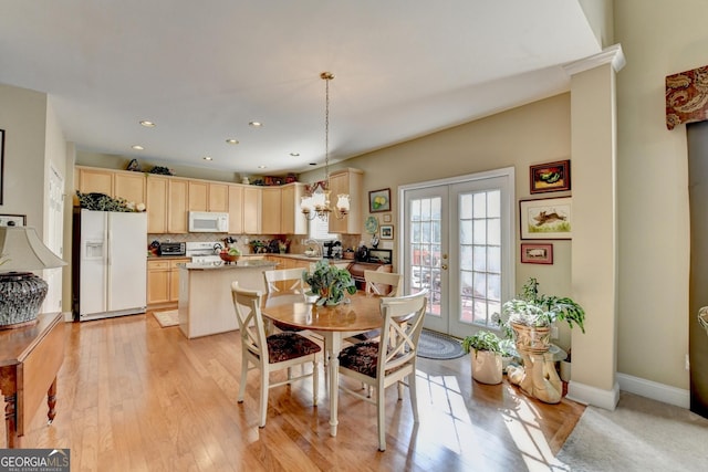 1301 Dayspring Trce, Lawrenceville, GA 30045 - dining room featuring french doors, a toaster, recessed lighting, light wood-type flooring, and baseboards