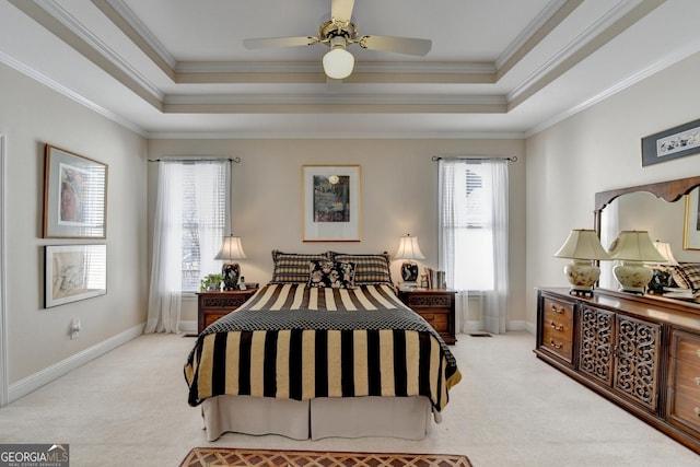 1301 Dayspring Trce, Lawrenceville, GA 30045 - carpeted bedroom with crown molding, a raised ceiling, and baseboards