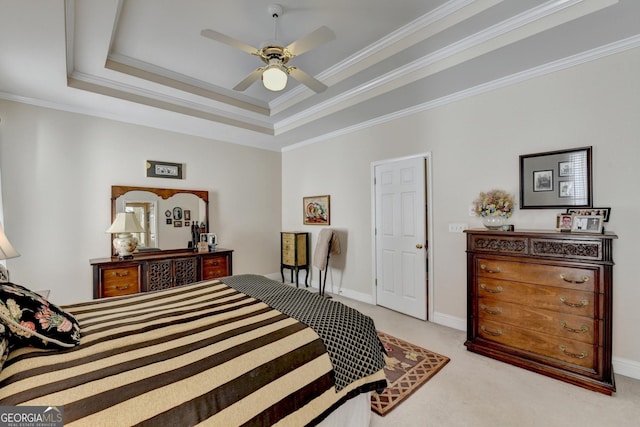 1301 Dayspring Trce, Lawrenceville, GA 30045 - bedroom featuring light carpet, baseboards, a tray ceiling, and crown molding