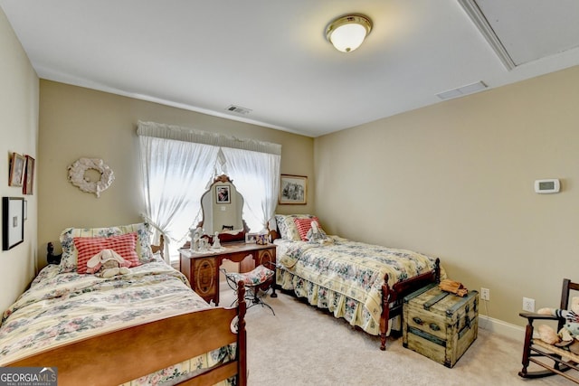 1301 Dayspring Trce, Lawrenceville, GA 30045 - bedroom featuring baseboards, carpet, visible vents, and attic access