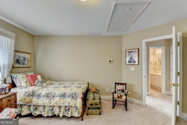 1301 Dayspring Trce, Lawrenceville, GA 30045 - bedroom featuring attic access, visible vents, baseboards, and light colored carpet