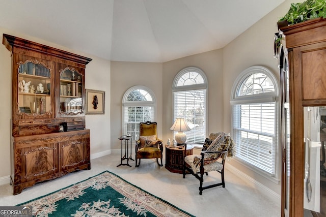 1301 Dayspring Trce, Lawrenceville, GA 30045 - sitting room with high vaulted ceiling, light colored carpet, and baseboards