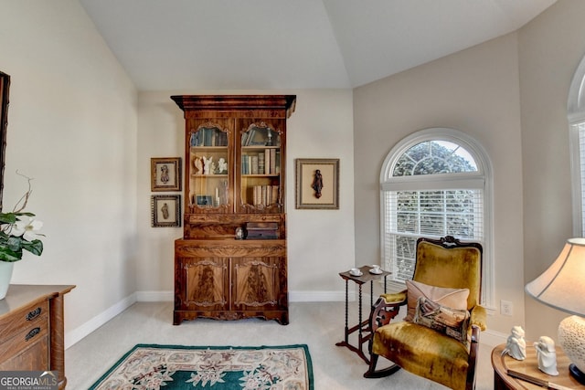 1301 Dayspring Trce, Lawrenceville, GA 30045 - sitting room with carpet flooring, vaulted ceiling, and baseboards