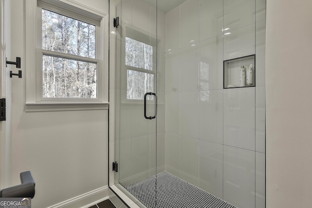 bathroom featuring a shower stall