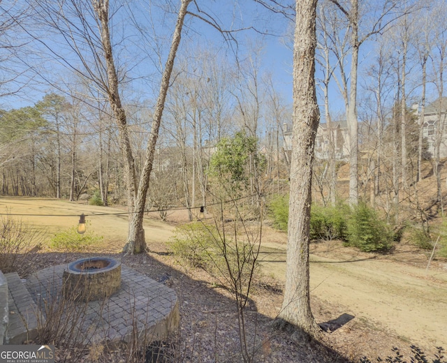 view of yard featuring an outdoor fire pit