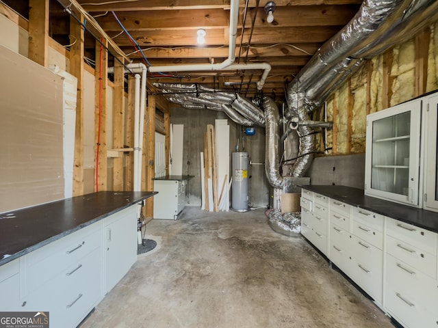 unfinished basement with water heater