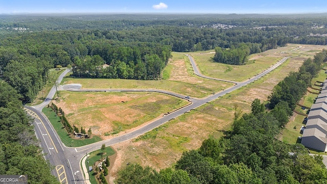 aerial view with a wooded view