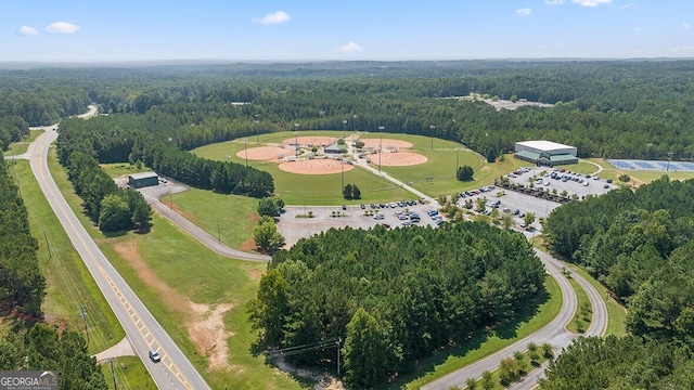 drone / aerial view with a forest view