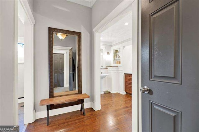 interior space with dark wood-style floors and baseboards