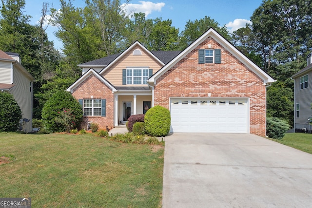 260 Millbrook Village Dr, Tyrone, GA 30290 - view of front of property featuring a garage, brick siding, concrete driveway, and a front yard