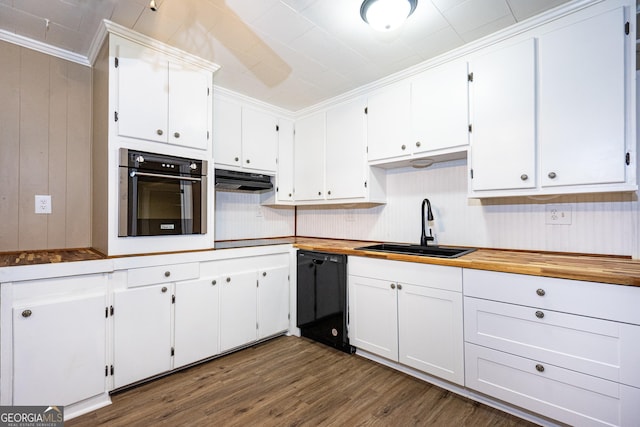 kitchen with white cabinetry, a sink, oven, dishwasher, and under cabinet range hood