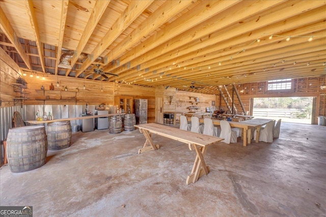 basement featuring a ceiling fan