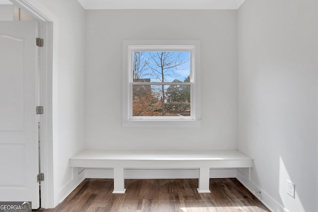 mudroom with baseboards and wood finished floors