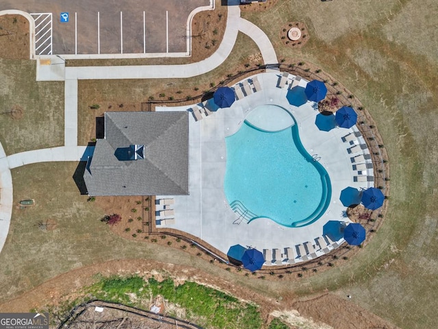 aerial view of a pool area