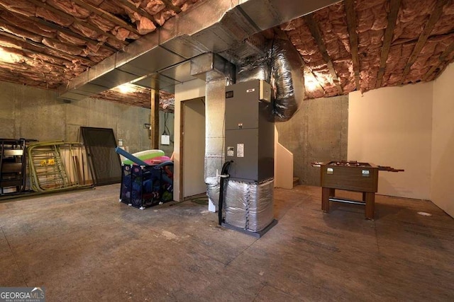 unfinished basement with heating unit