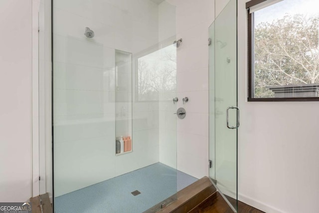 bathroom featuring a stall shower