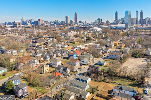 drone / aerial view with a view of city