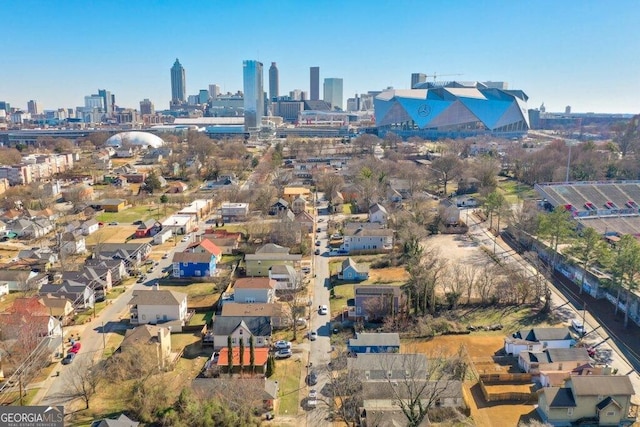 drone / aerial view with a city view