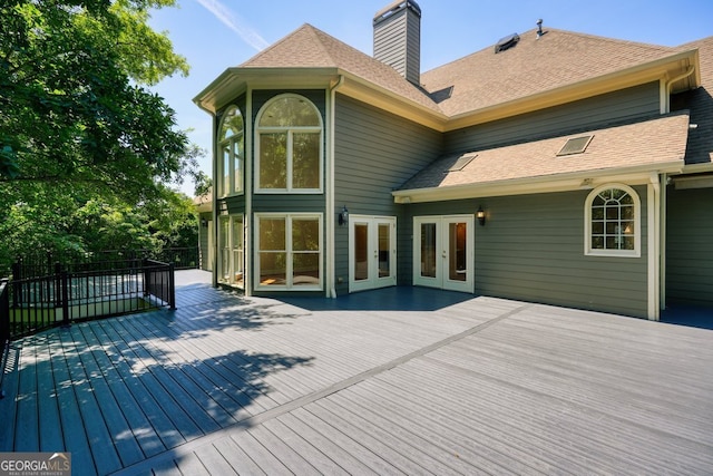 wooden terrace featuring french doors