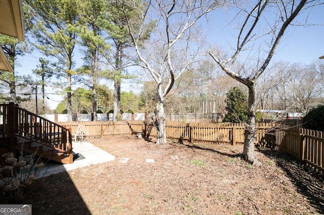 view of yard with a fenced backyard