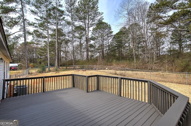 wooden terrace featuring a fenced backyard