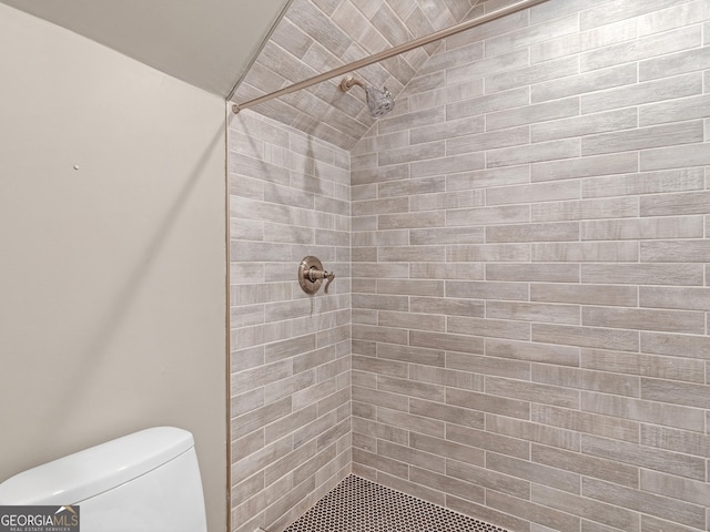 bathroom with toilet and a tile shower