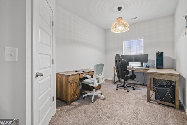 carpeted office featuring visible vents