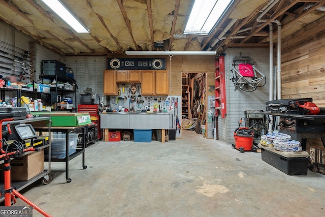 garage featuring a workshop area