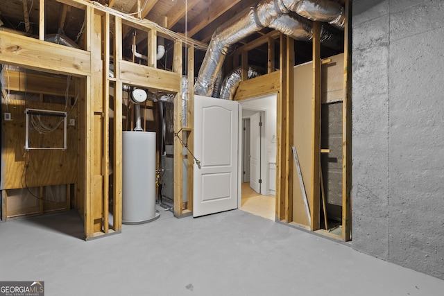 unfinished below grade area with water heater