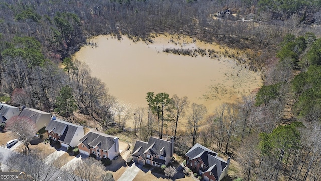 drone / aerial view with a forest view