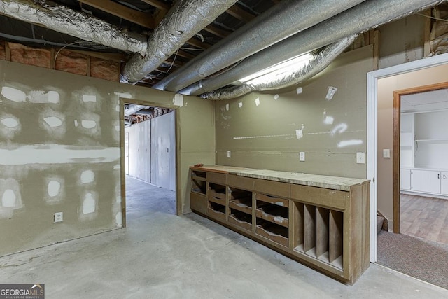view of unfinished basement