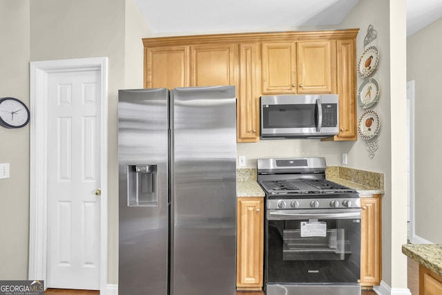 kitchen with stainless steel appliances and light stone counters