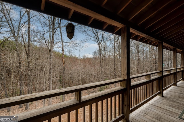 deck with a forest view