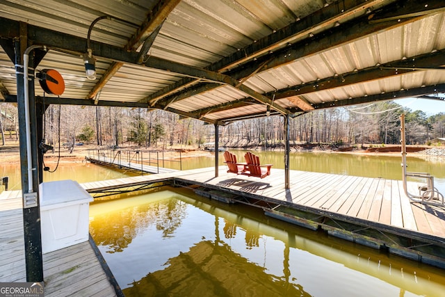 dock area with a water view