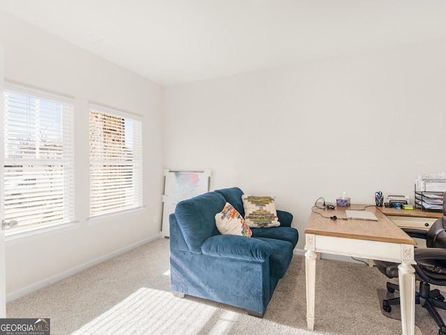 carpeted office space with baseboards