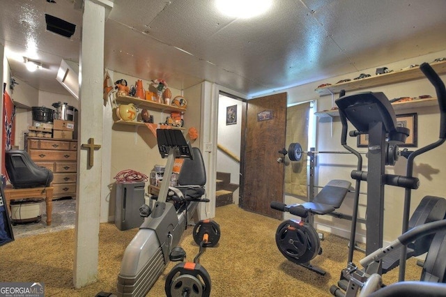 workout room with carpet and visible vents