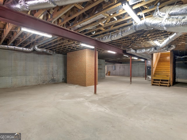 unfinished basement with stairway