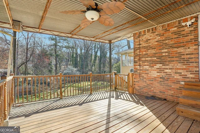 deck with a ceiling fan