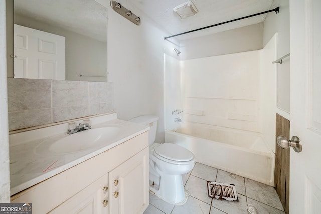 3524 Exeter Ct, Snellville, GA 30039 - full bathroom featuring a textured ceiling, tile patterned flooring, toilet, shower / bath combination, and vanity