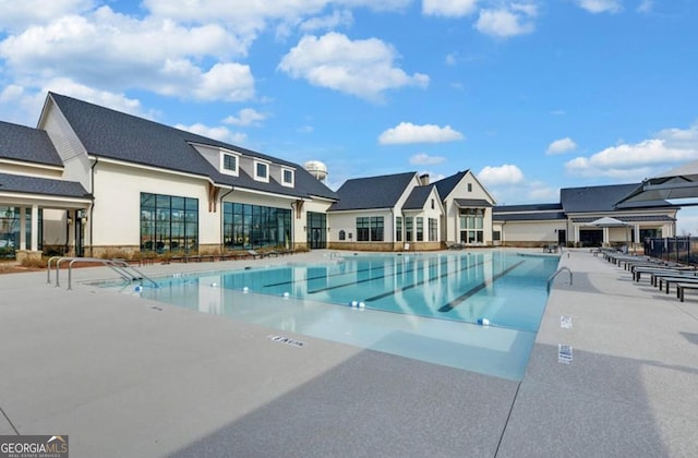 pool with a patio