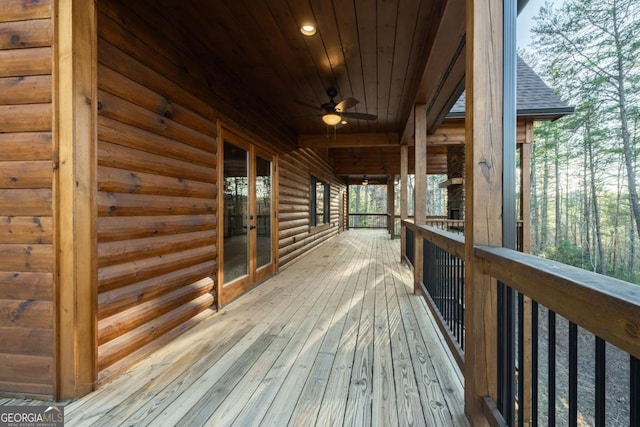 wooden deck with ceiling fan